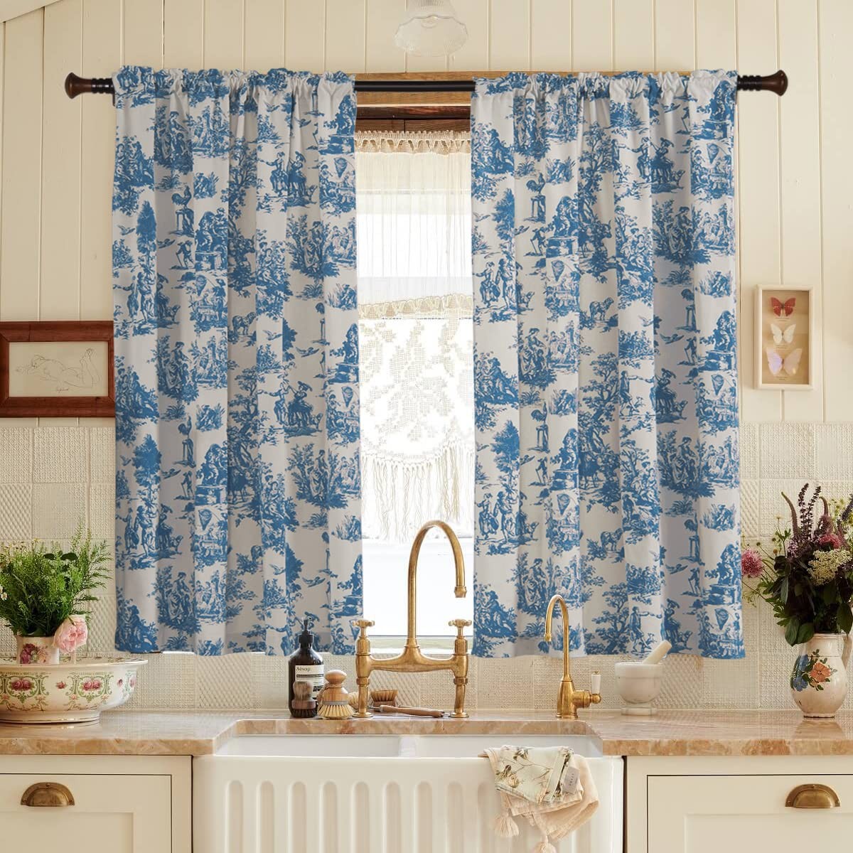 Xtmyi Light Blue Curtains 48 Inch Length for Kitchen Window Bathroom,trendy Fren