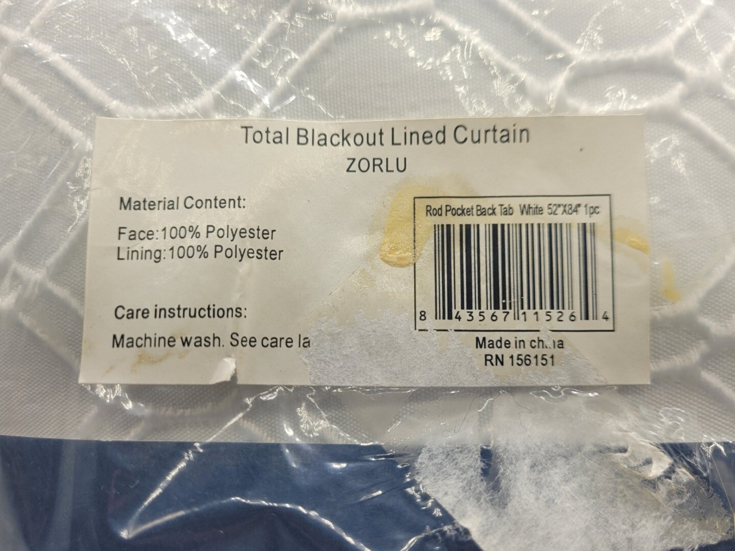 52″x84″ White Rod Pocket Back Tab Lined 1 Pc Curtain by Crescent Total Black