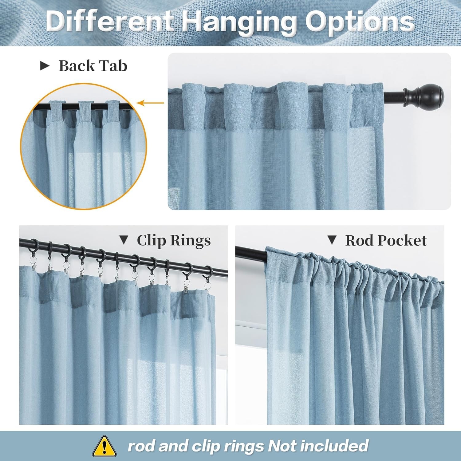 MAIHER Dusty Blue Curtains 52×90 Inches Long Semi Sheer Drapes for Living Room