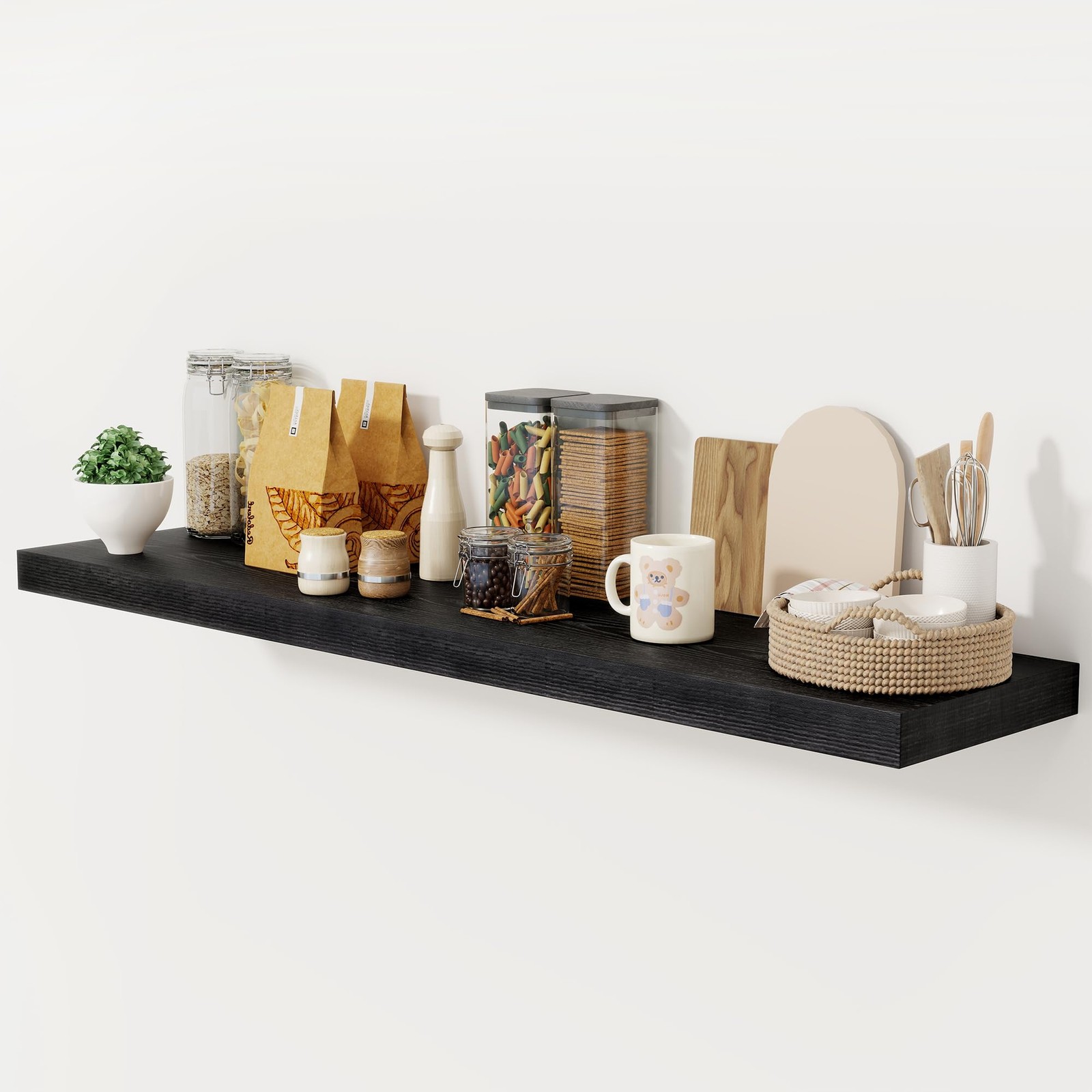 Black Floating Shelves 55 Inch Long, 12 Inch Deep Floating Shelves for Wall, …