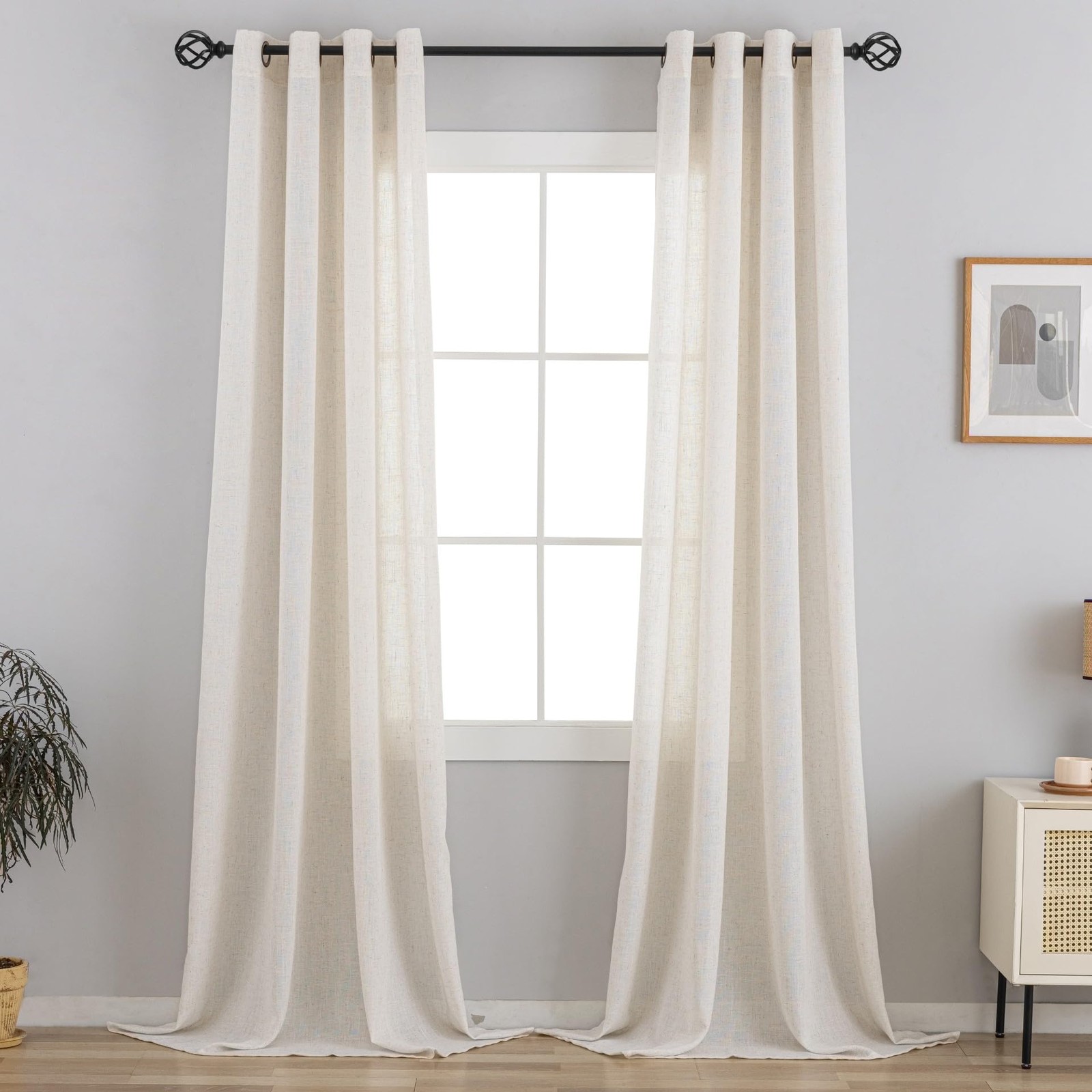 VOILYBIRD Palma Natural Linen Textured Semi Sheer Curtains for Living Room 96