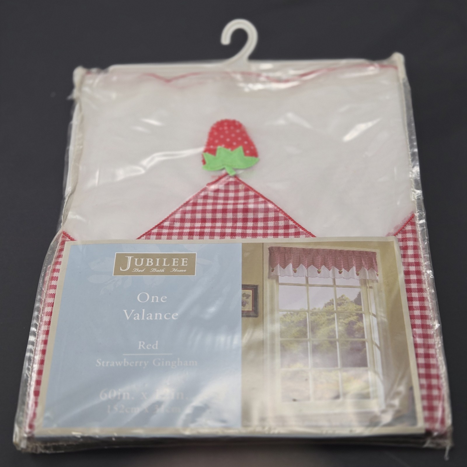 Jubilee Red Strawberry Gingham Window Valance Country Kitchen 60×12 In. New