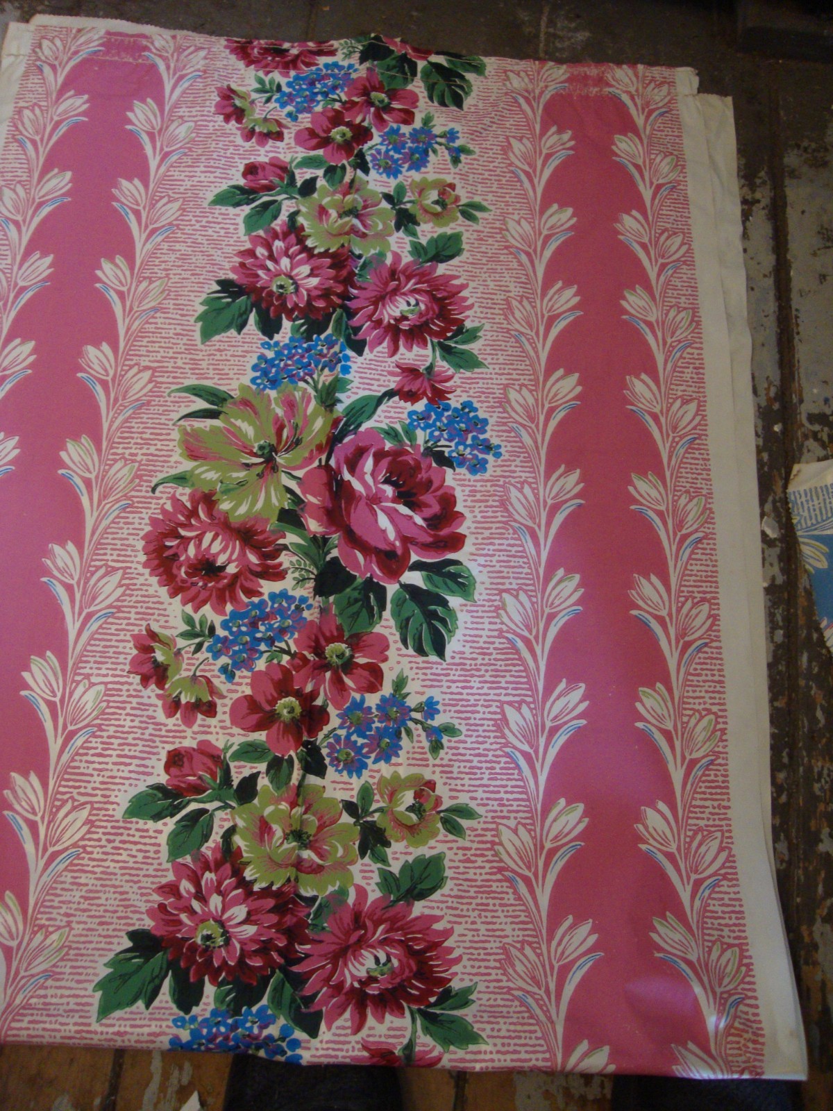 Vintage Mid Century Modern Floral 1940s Curtains 2 Pairs 2 Valances Pink Vinyl