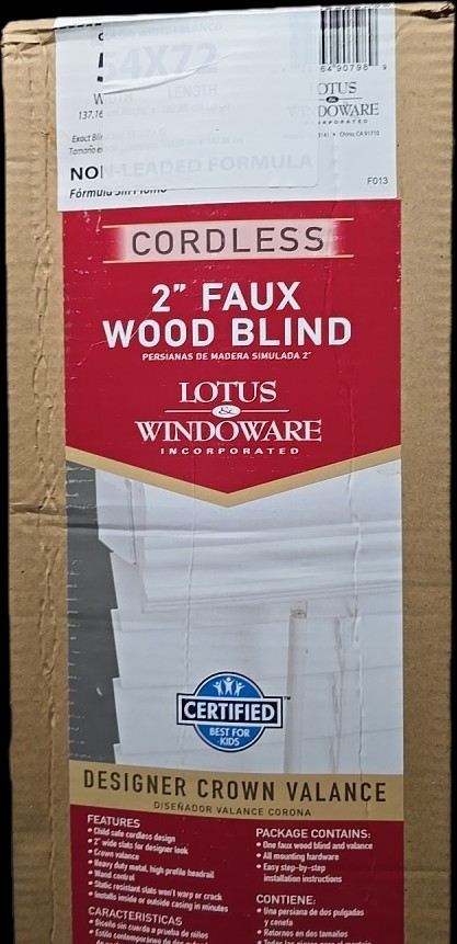 Lotus & Windoware Cordless, 2 Inch Faux Wood Window Blinds, 52×72 in, Soft White