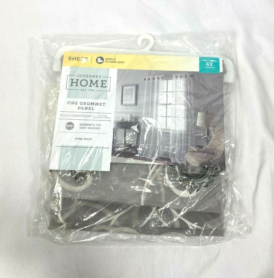 JCP Home Cloudburst White Plaza Embroidery Sheer Grommet Curtain Panel, 50″x63″