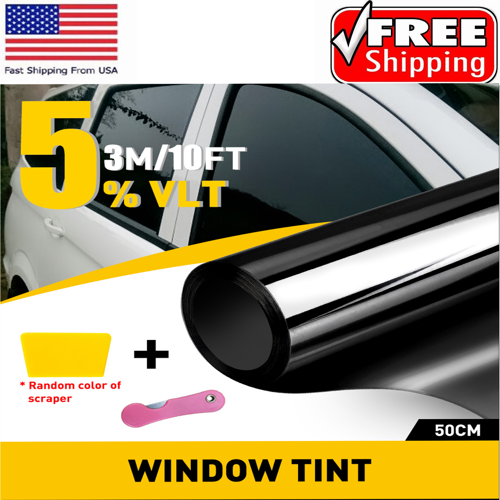 5% VLT 20″ x 10′ FT Window Tint Roll Film 300CM Car Home Office