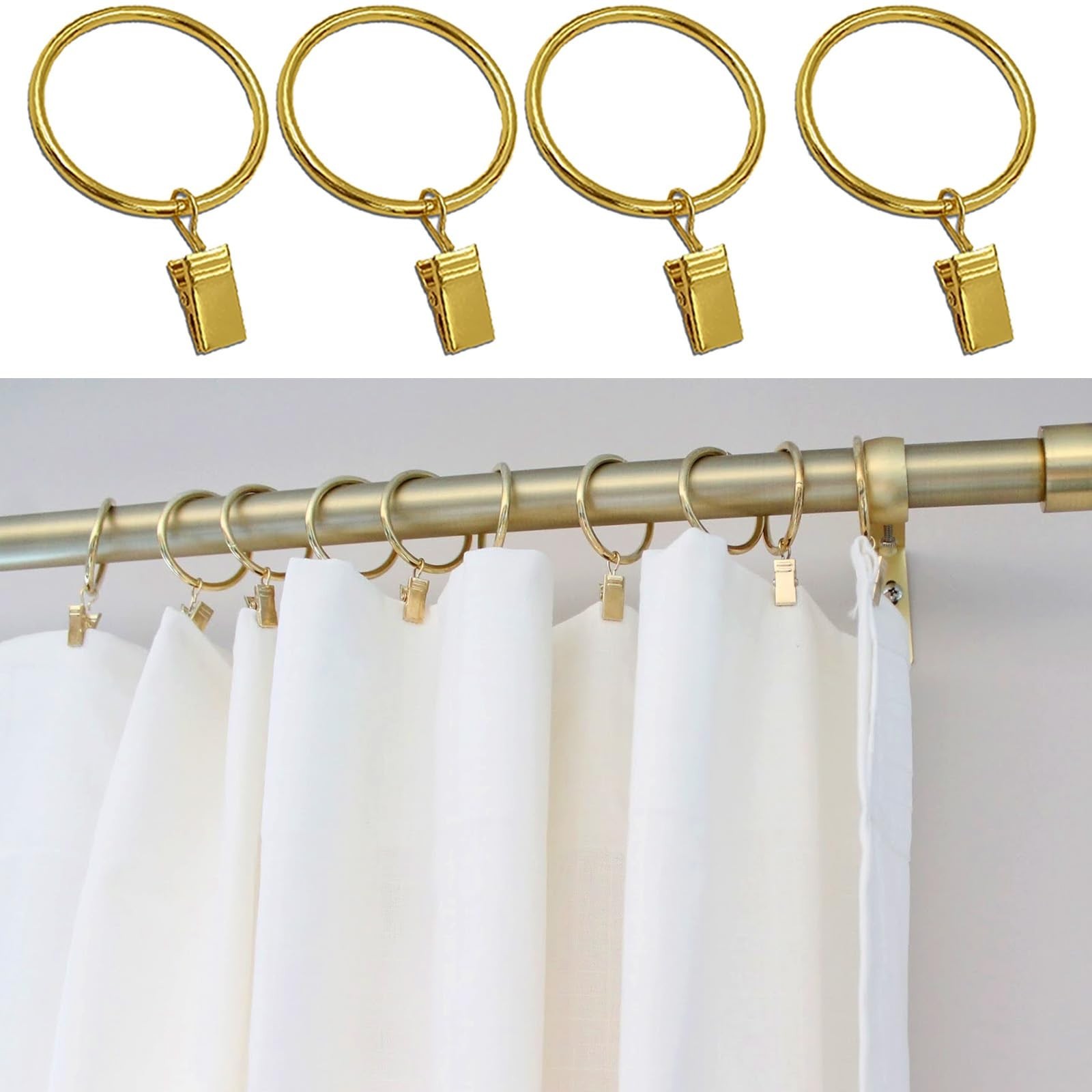 16 Pcs Curtain Rings with Clips, Window Clip Rings Curtain Hooks Hangers Clip…