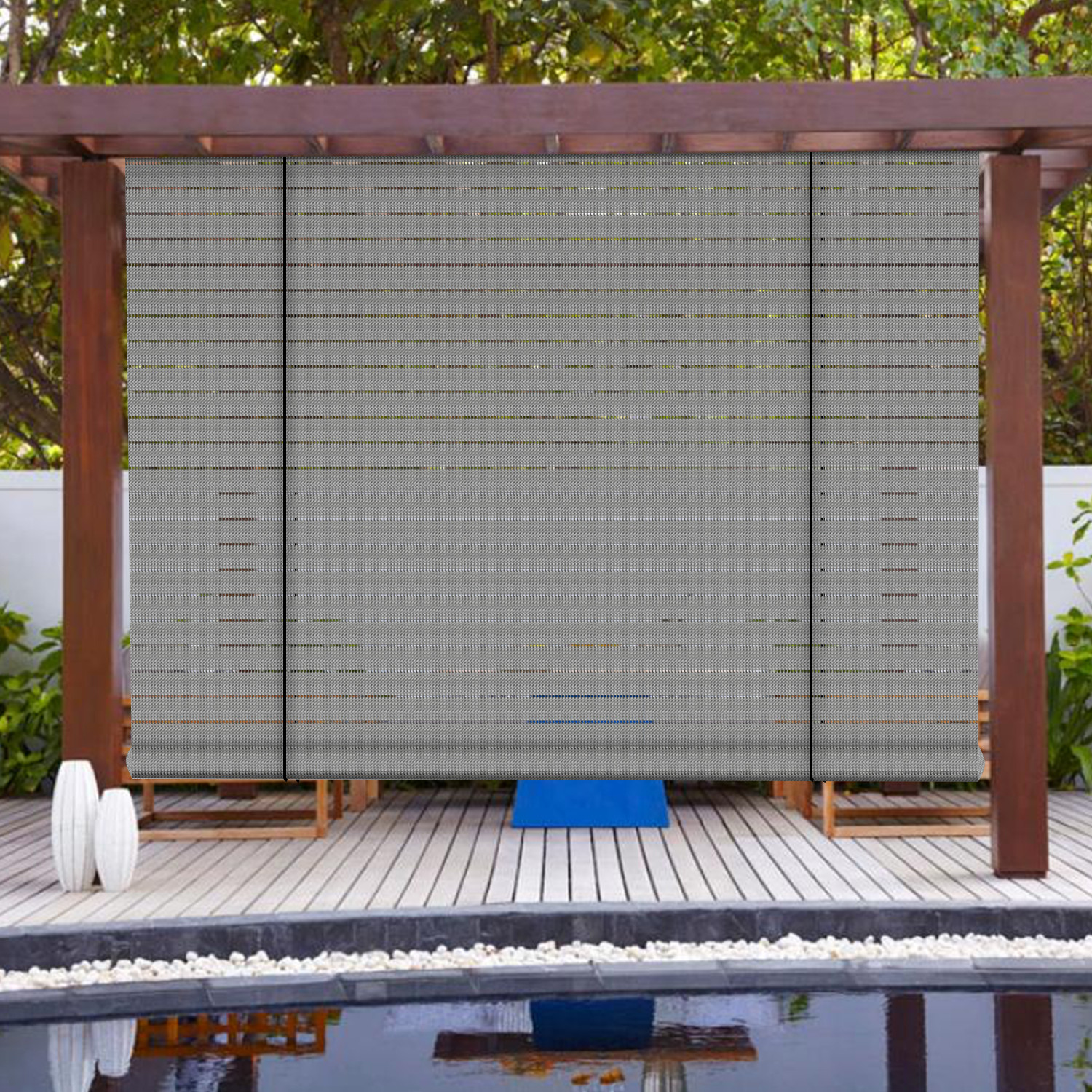Shades Roll Up Blind Screen Patio Outdoor Deck Gazebo Porch Gray Hollow Out