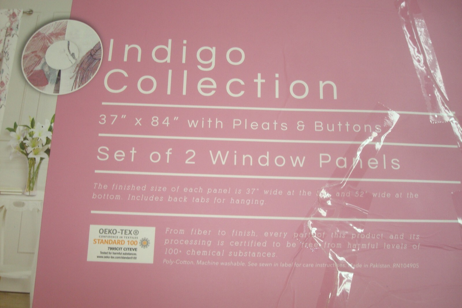NWT Indigo Window Panels Drapes Peacock BIRDS 2 pc Pleated w/ Buttons 84″ lg