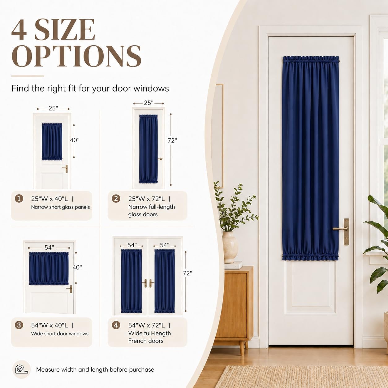 French Door Curtain Panel for Privacy – Blackout Rod Pocket Front Door Side W…