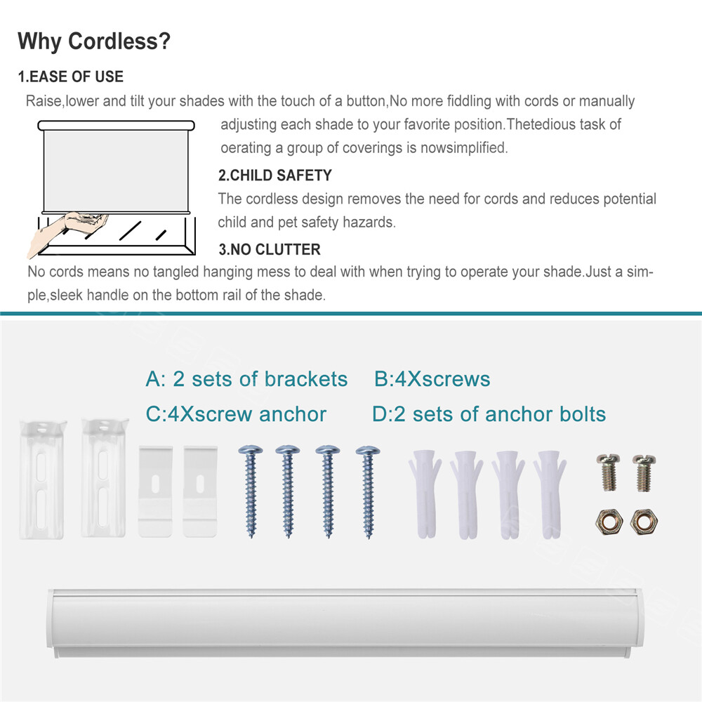 Changshade CUSTOM CUT Cordless Waterproof Rolle-up Blinds Blackout Roller Shades