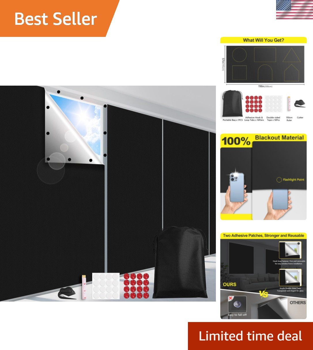 Blackout Curtains for Bedroom, Portable 100% Black Out Window Cover Film, Cut…