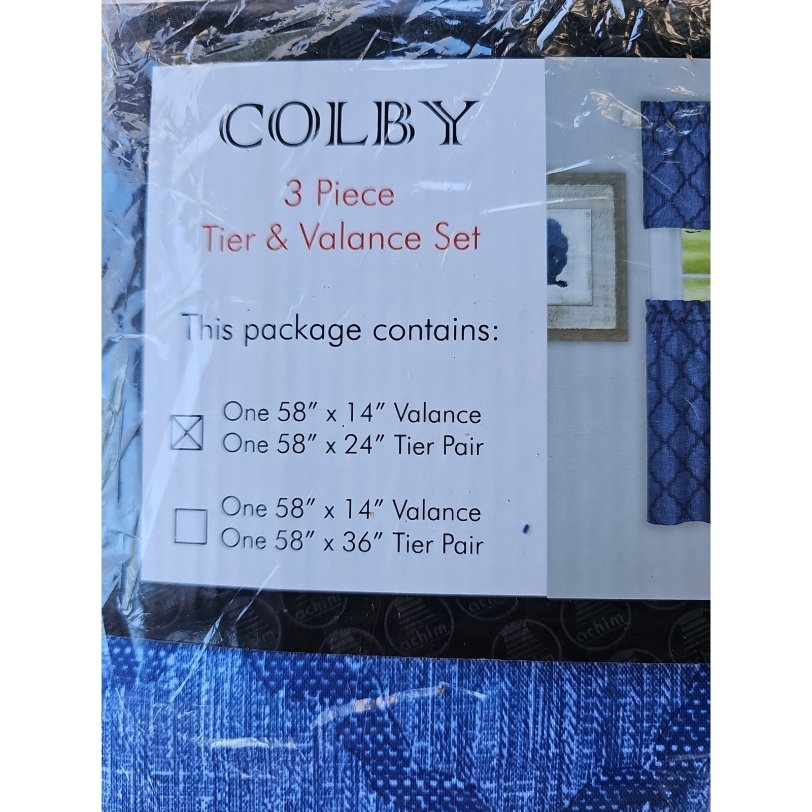 Colby 3-Piece Tier Pair & Valance Set Blue 2 Sets Country Kitchen Dinning Retro