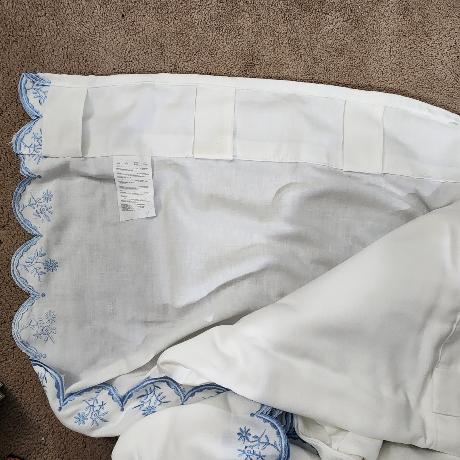 Nicetown White W/Blue Embroidery Curtains Back Tab 2-Panels Drapes 55″ W x 96″ L