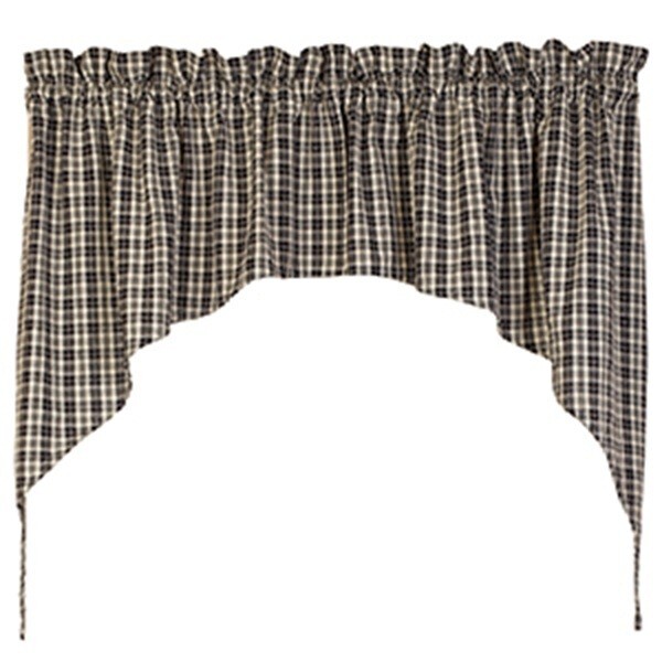 Camden Black n White Plaid Window Swag, 72″ x 36″, Country Farmhouse
