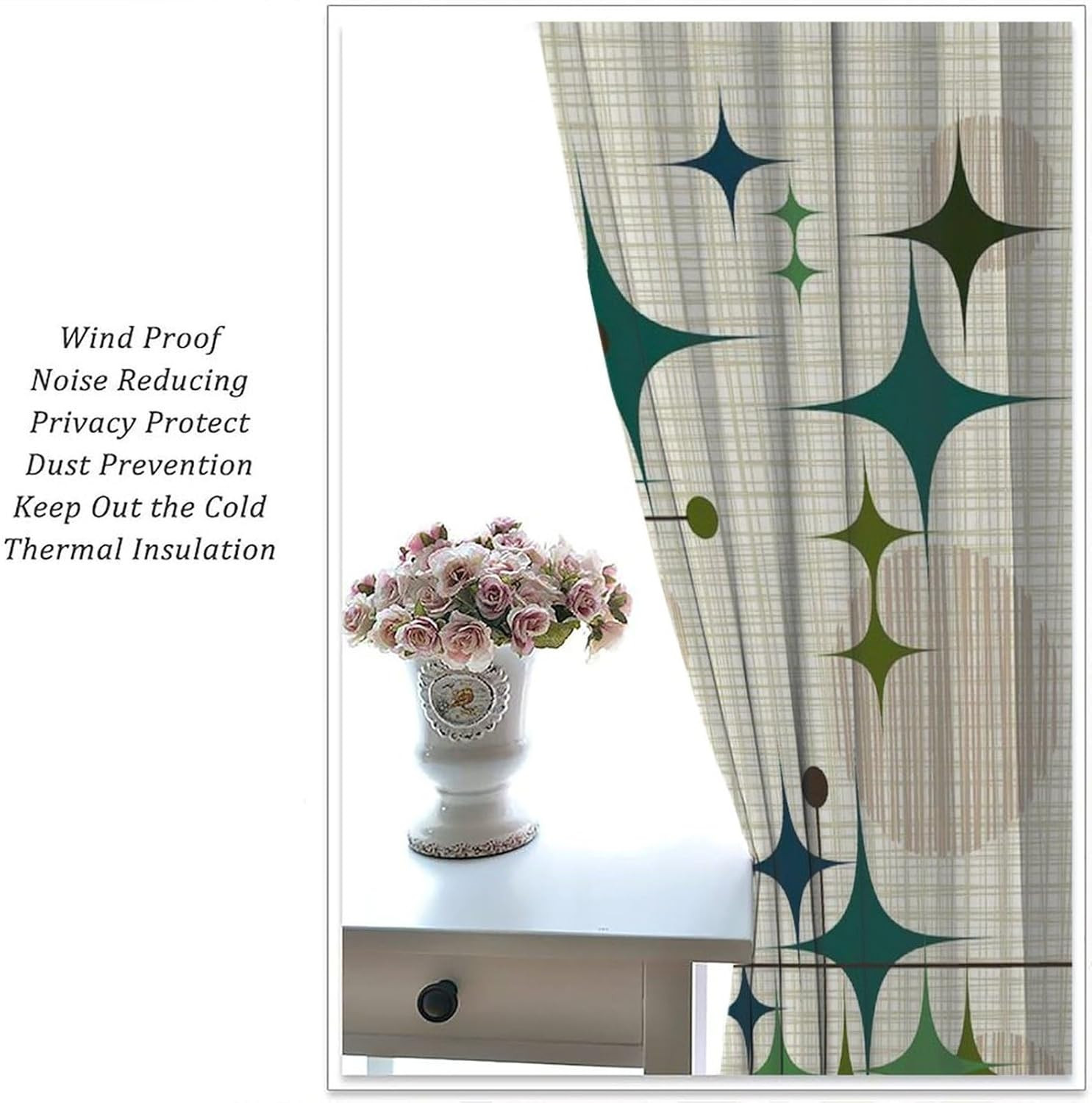 Mid Century Starbursts Window Curtain, Atomic Inspired Print Curtains for Living