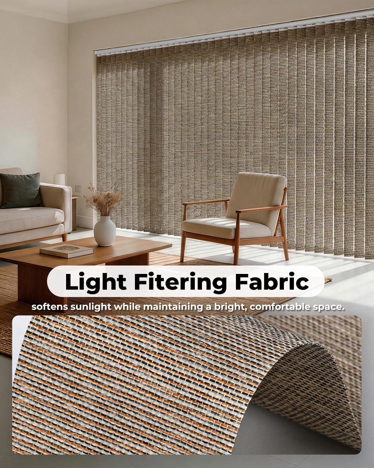 Vertical Blind Replacement Slats, 3.5×82.5 In, Light Brown | Light Filtering Mat