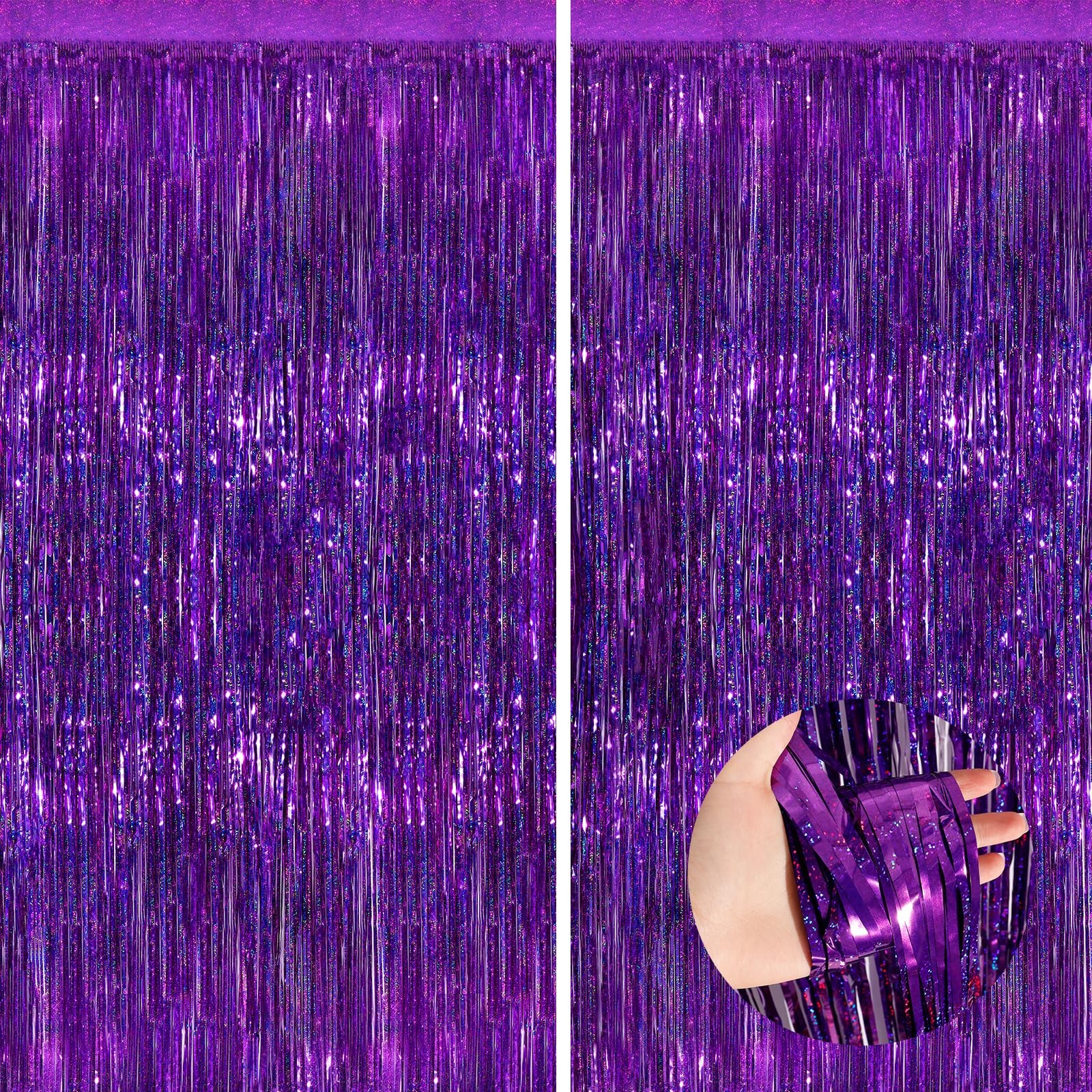 Purple Metallic Tinsel Foil Fringe Curtains, 2 Pack 3.3×8.3 Feet Party Strea…