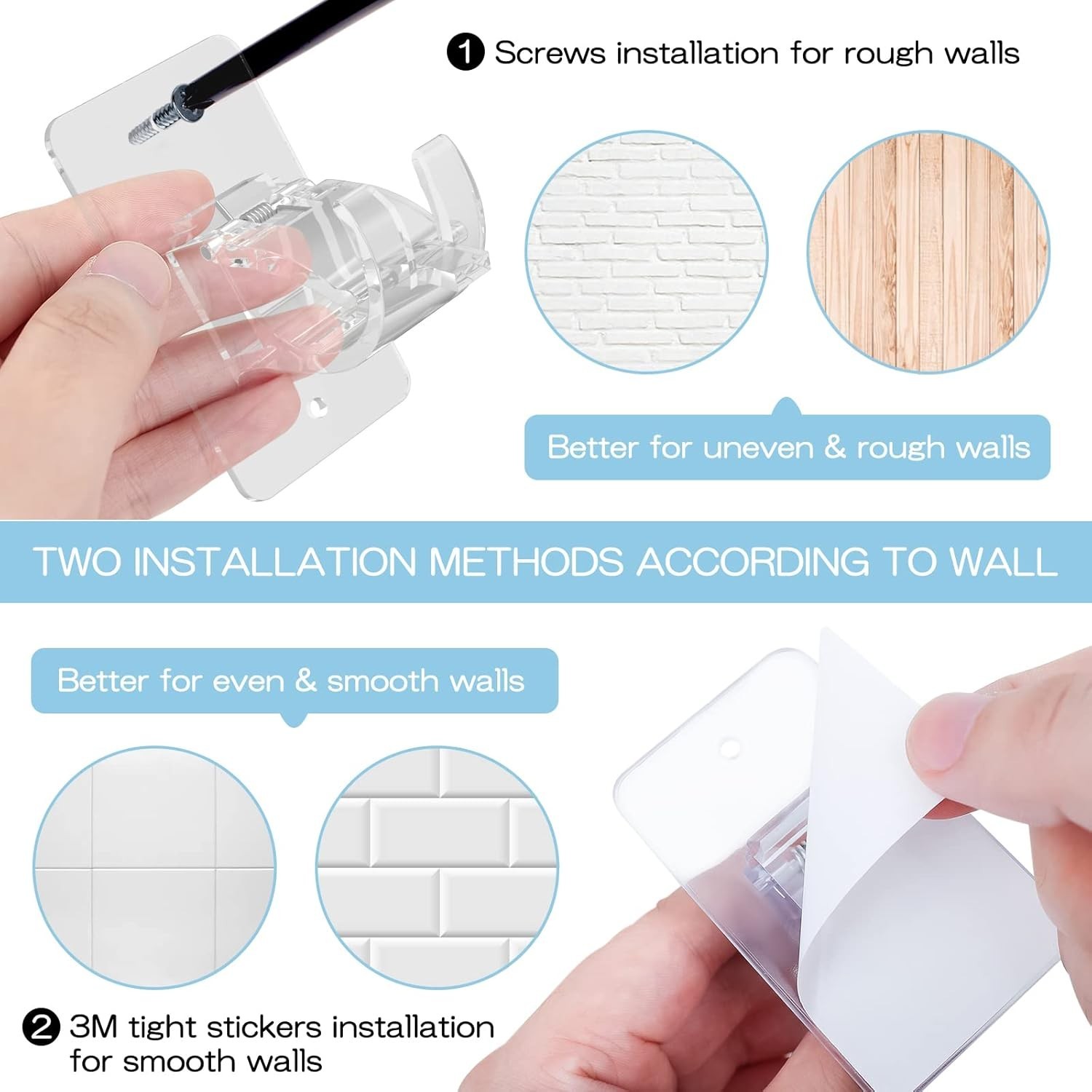 8PCS No Drill Curtain Rod Brackets, Self-Adhesive, Universal, Plastic & Stain…