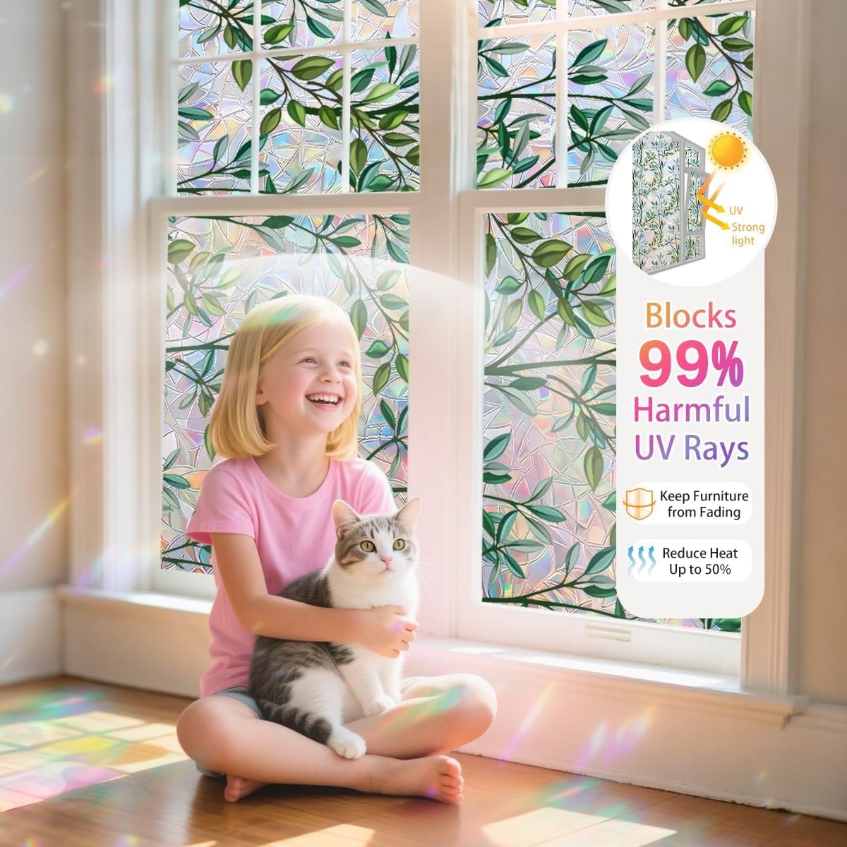 Eco-Friendly Leaf Pattern Window Film – 17.5 x 78.7 Inch Privacy Solution