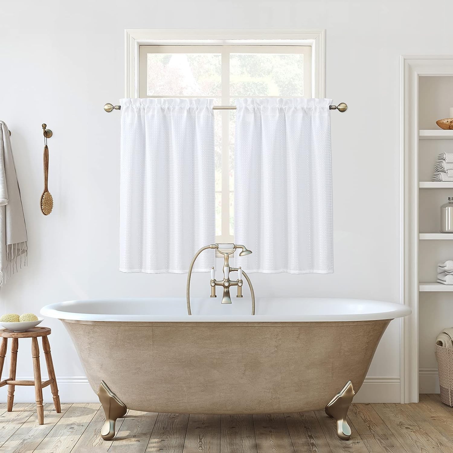 White Water Resistant Bathroom Window Curtain, Dot Waffle Textured Half Tier …