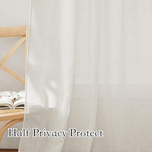 Curtains for Large Window Decor Linen Textured Semi Sheer Privacy 100W x 84L