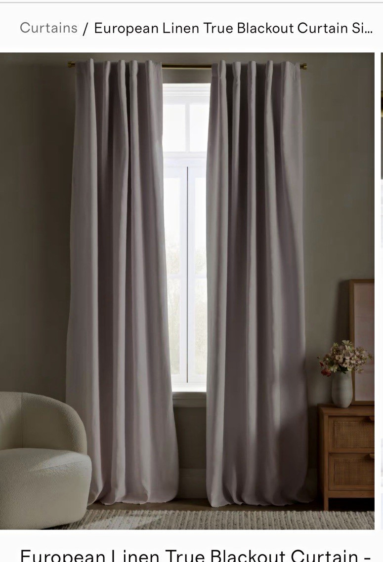 Quince European Linen True Blackout Curtain Single Panel 48×96 Rose Quartz NWOT