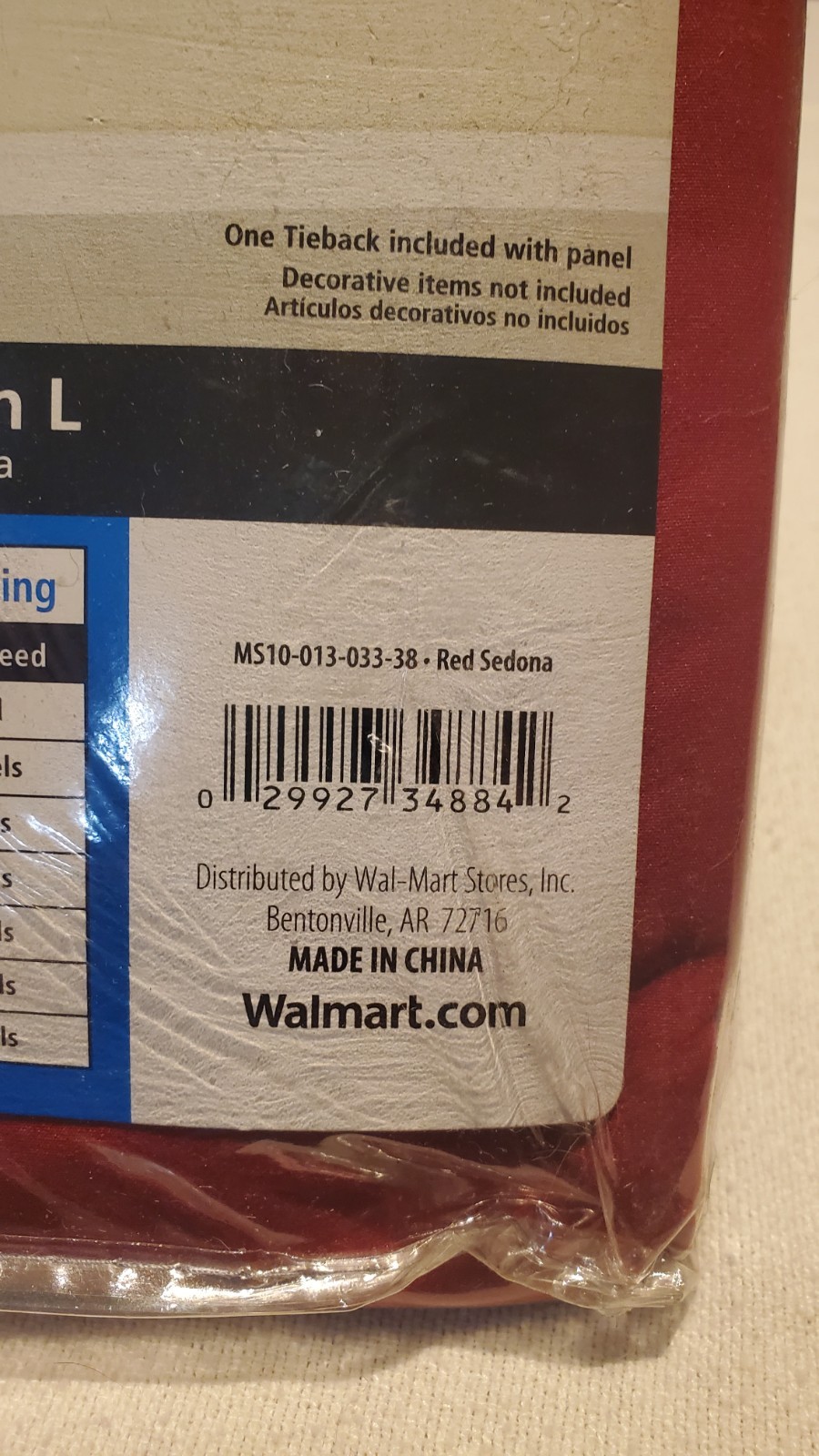 Window (1) Panel & Tieback Mainstays Red Sedona 40″ W x 54″ L NIB Microfiber