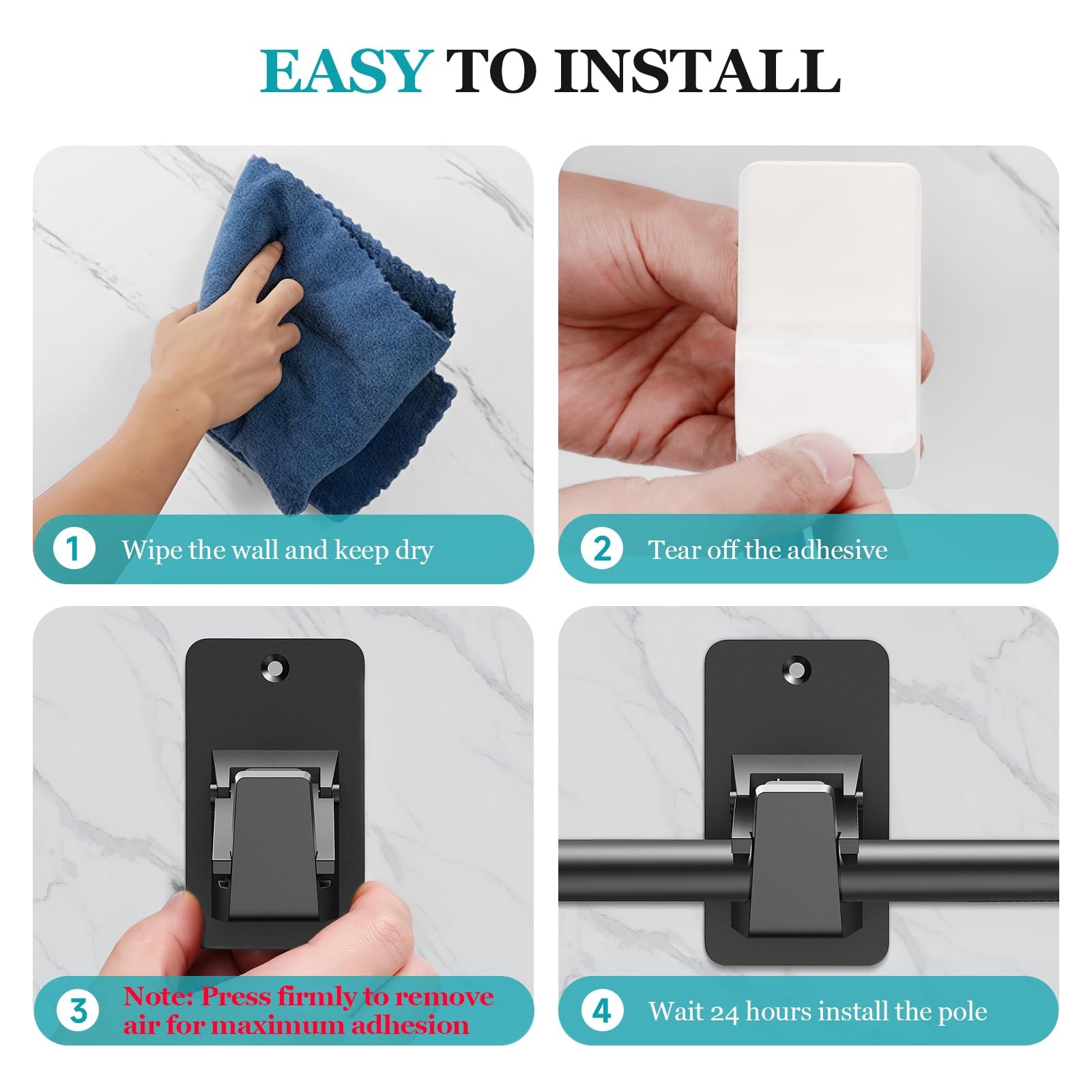 Adhesive No Drill Curtain Rod Brackets Heavy Duty 30LB Holders for Bathroom …
