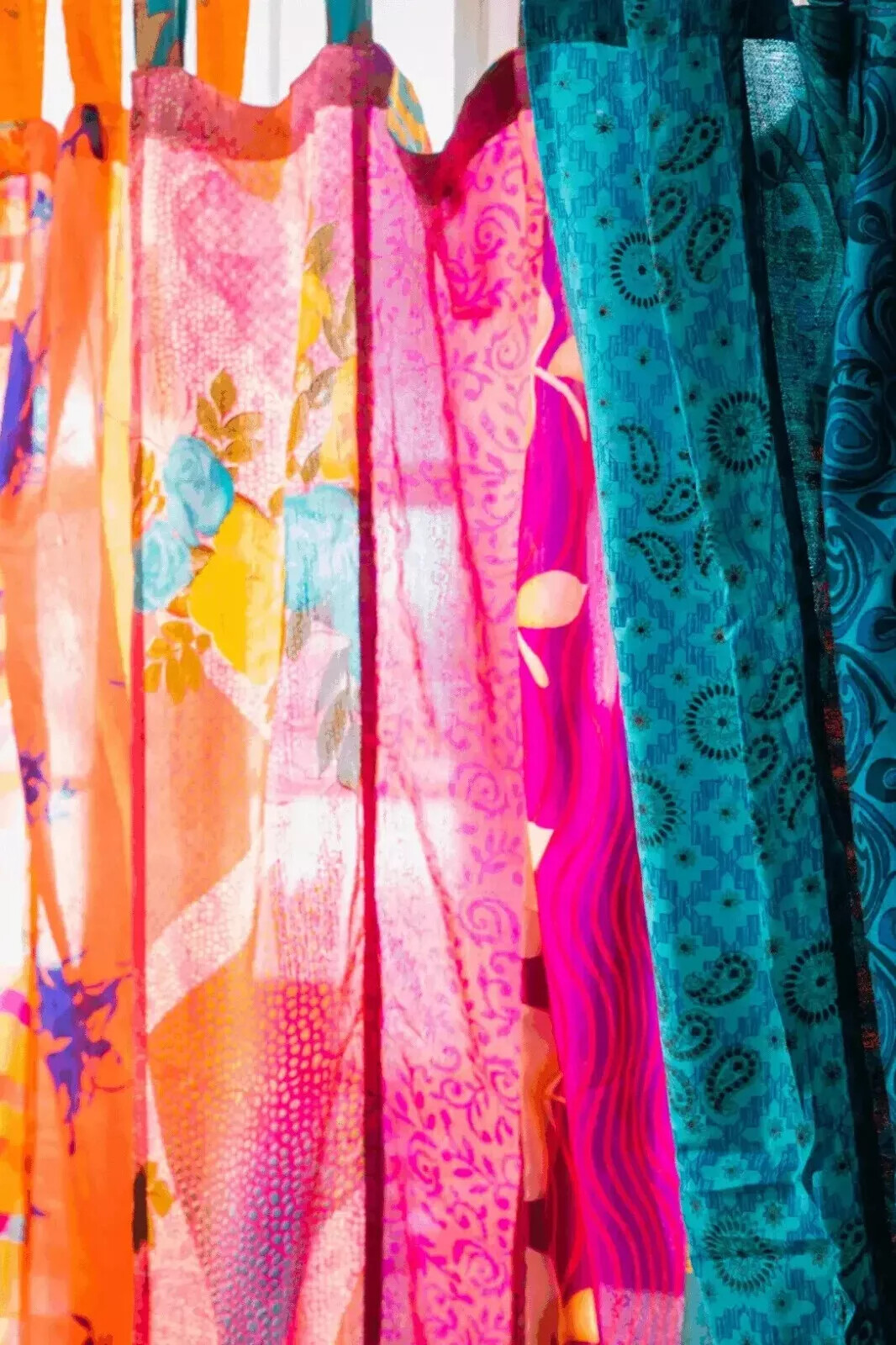 Indian Vintage Silk Sari Patchwork multi Color Curtain Drape Home Window Decor,