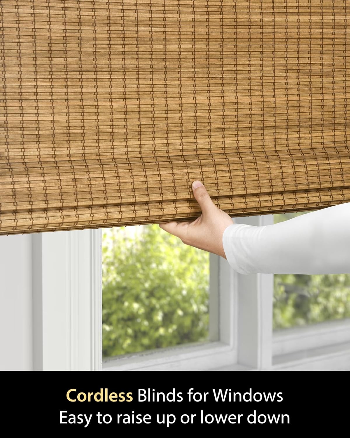 Cordless bamboo Roman blind,suitable for windows ,36 wide x 64 inches high