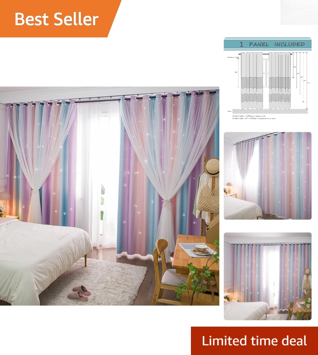 Luxury Sheer & Blackout Curtains for Girls – Dreamy 63” Drapes with Grommets