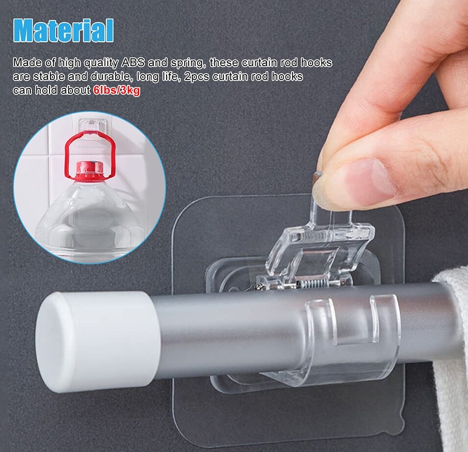 2-8pcs Curtain Rod Brackets Self Adhesive Nail Free Bathroom Kitchen Holder Hook