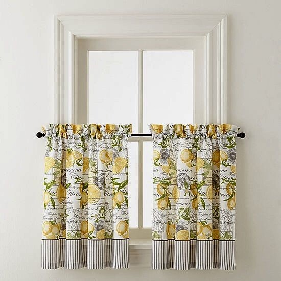 🍋 Waverly Lemon Zest Tier Pair Kitchen Window Curtain | Limoncello Yellow Green