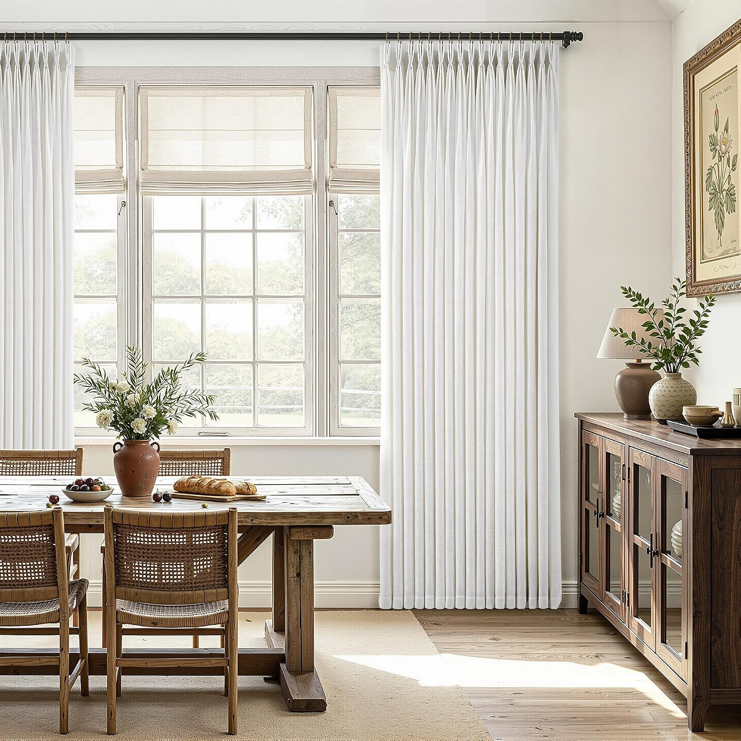Triple Pinch Pleated Curtains for Living Room 90 Inch Linen Curtains 2 Panels Se
