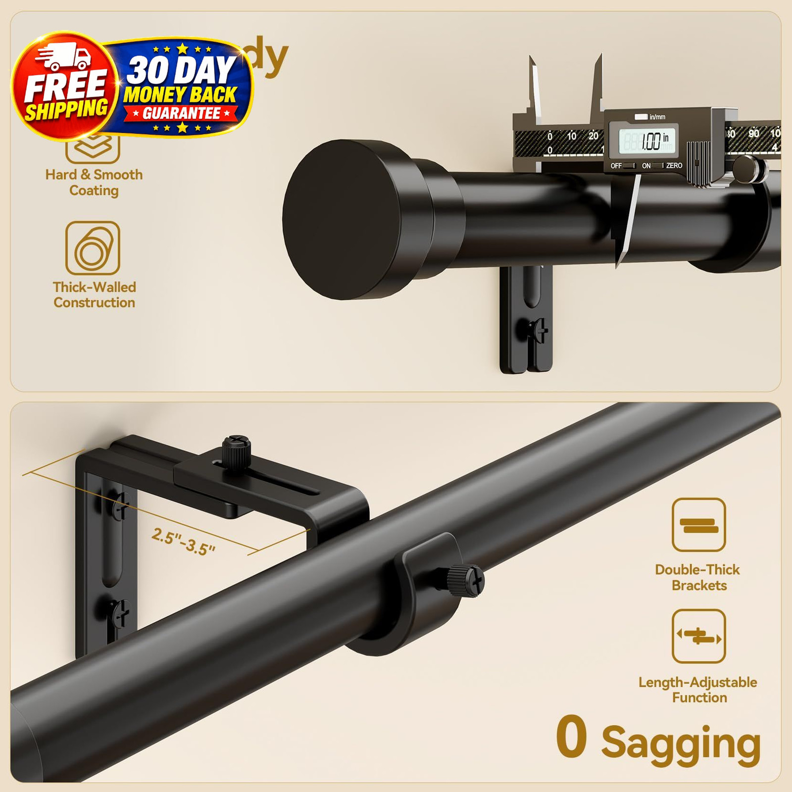 Curtain Rods 32-144 Inch Adjustable Heavy Duty Black Window Rod Extra Long