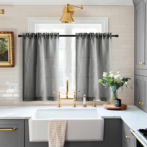 Dark Gray Curtains 24 Inch Length for Mini Kitchen Travel Half Window ,Small