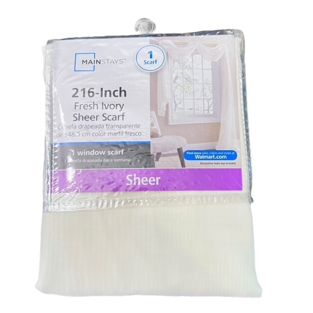 MAINSTAYS HOME ONE SCARF Fresh Ivory 59″ W X 216″ L WINDOW TREATMENT Sheer NWT