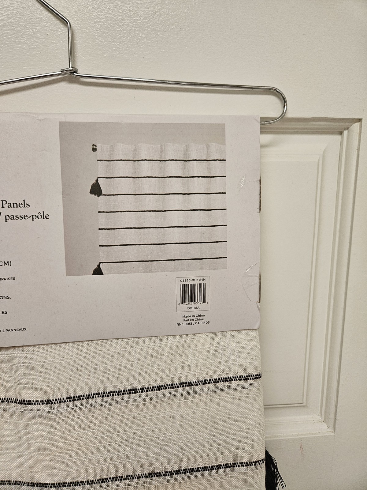 Linen White Curtains With Black Stripes And Tassels