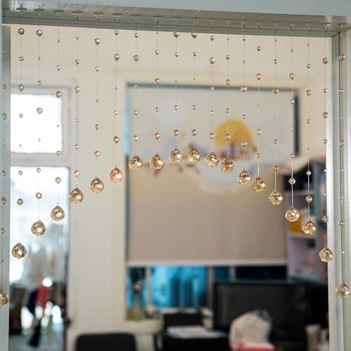 Crystal Beaded Curtain, 20 Strings Arched 40″W x 23″L (Pack of 1) Chamgagne