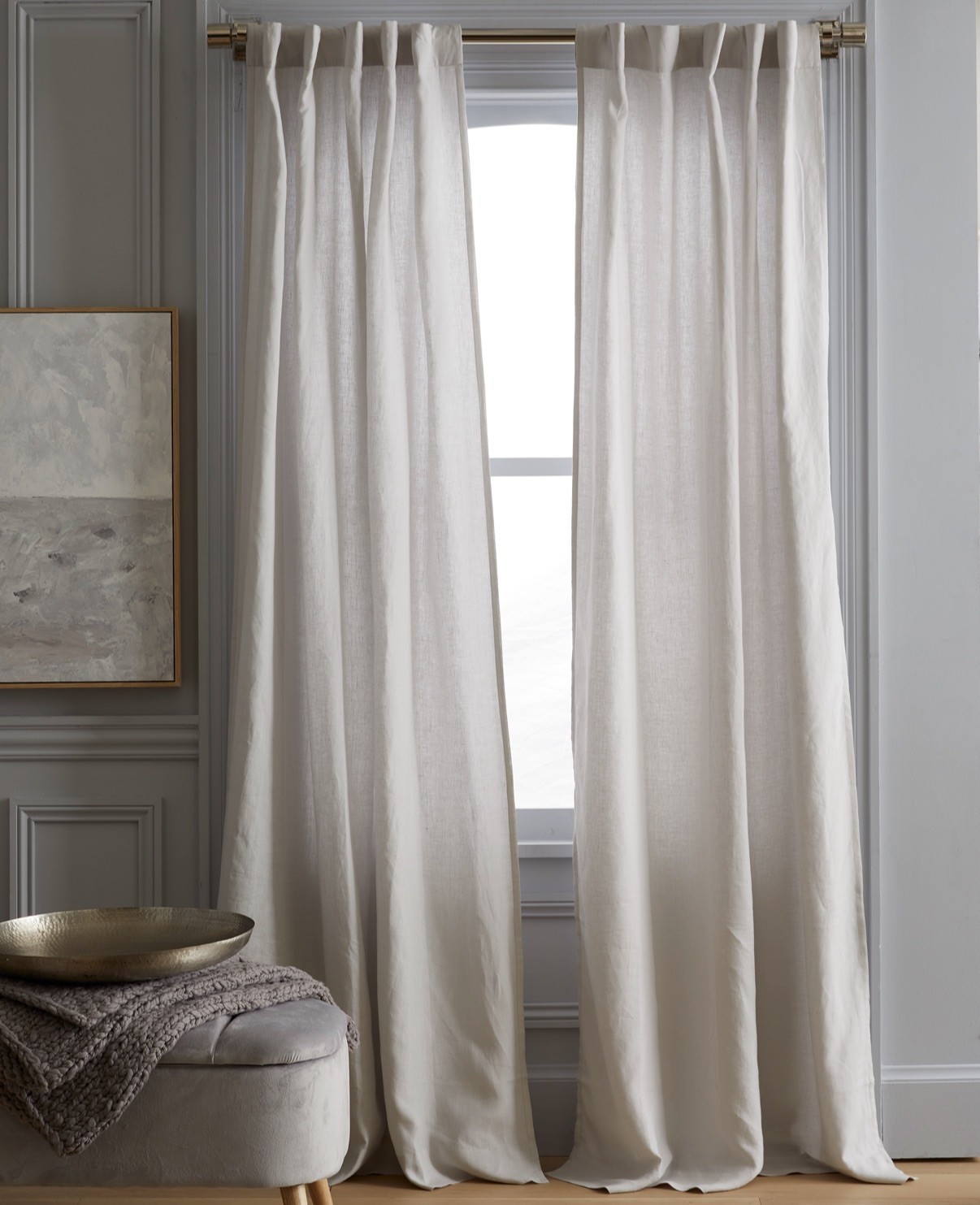 NWOT QUINCE European Linen Light Filtering Curtain In Cloud 48×96 Single Panel