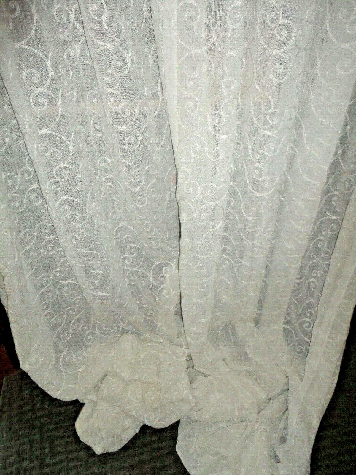 SOFTLINE PINCH PLEATED OFF-WHITE SCROLL SHEER (2) HIDDEN TABS PANELS 30 X 107