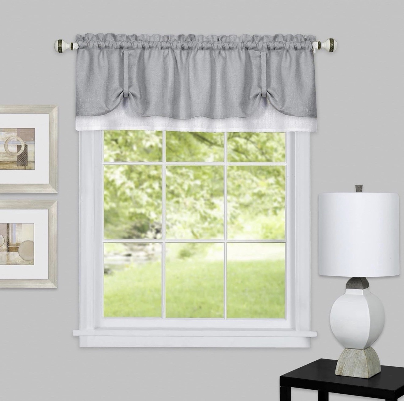 2 Achim Darcy Window Light Filtering Curtain Valances Grey/White 58 x 14in NEW