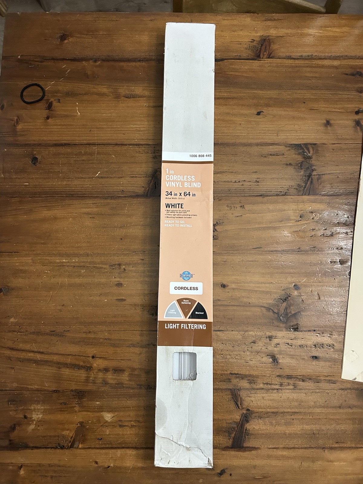Home Depot 1” Cordless Vinyl Blind White 34” X 64”