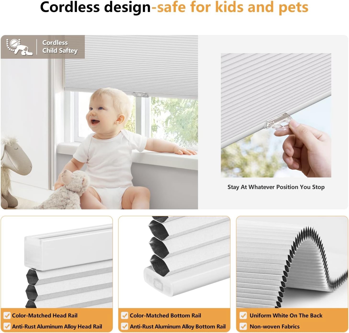 LazBlinds Cordless Blackout Cellular Shades 31×64 White Honeycomb Window Blinds