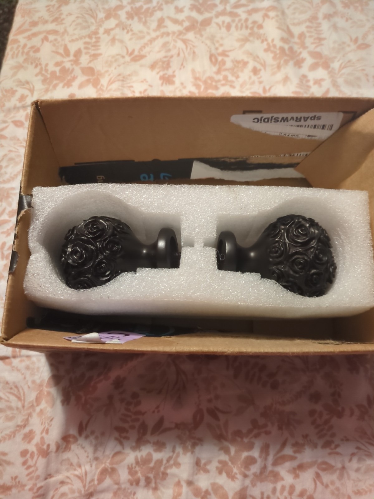 Standalone Two (2) Peony Designed Curtain Rod Finials 2.4 Inches In Diameter