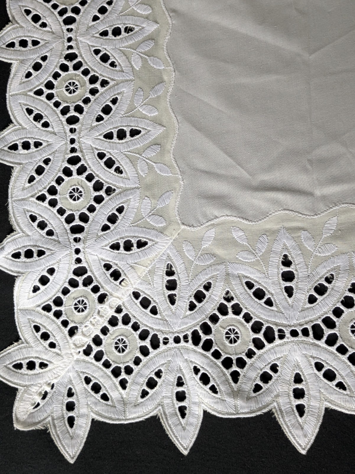 Vintage Battenberg Lace Curtain Pair Panel Set White with Embroidery 63″