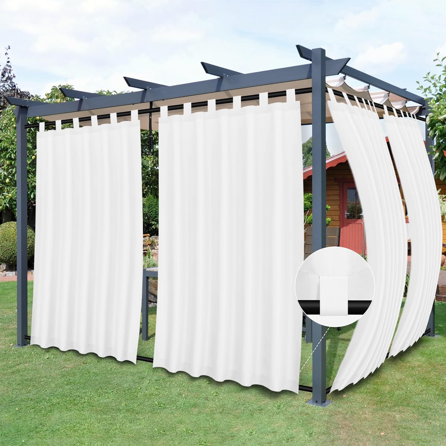 Easy-Going Outdoor Patio Curtains Detachable Tab 54W x 84L (Pack of 2), White