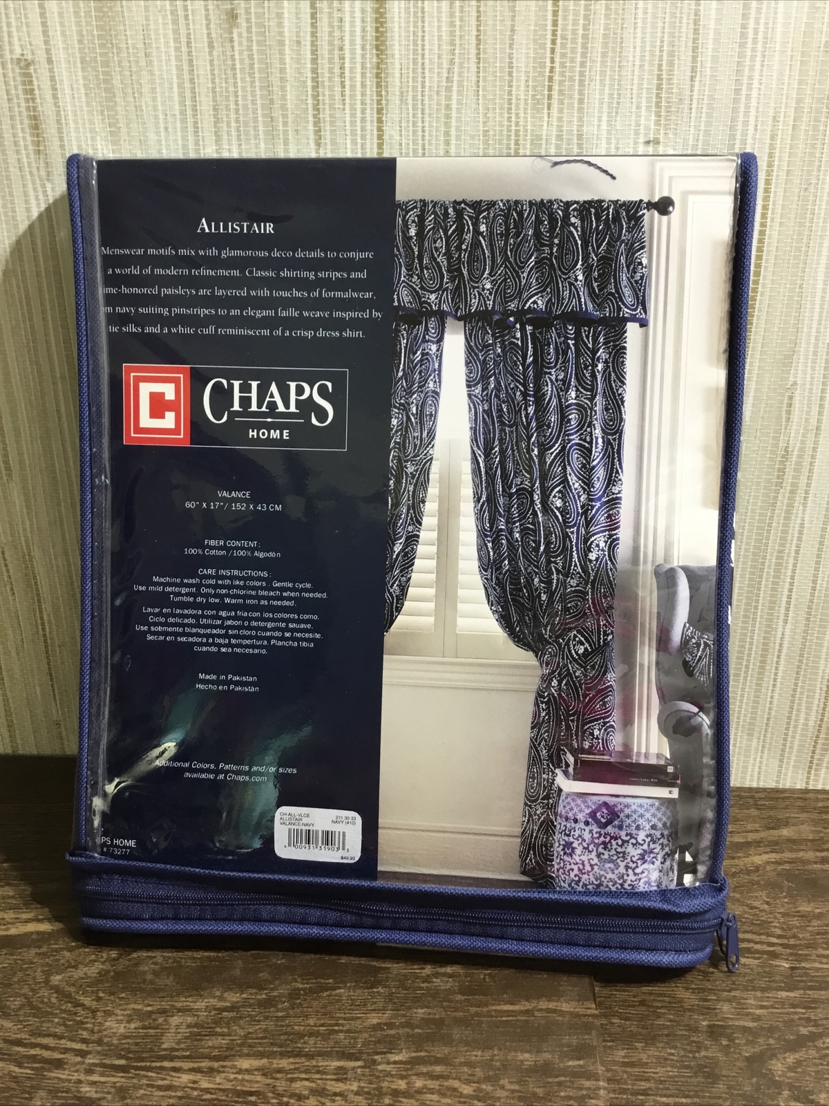 Chaps Home Allistair Valance NAVY Paisley 60″ x 17″ 100% Cotton
