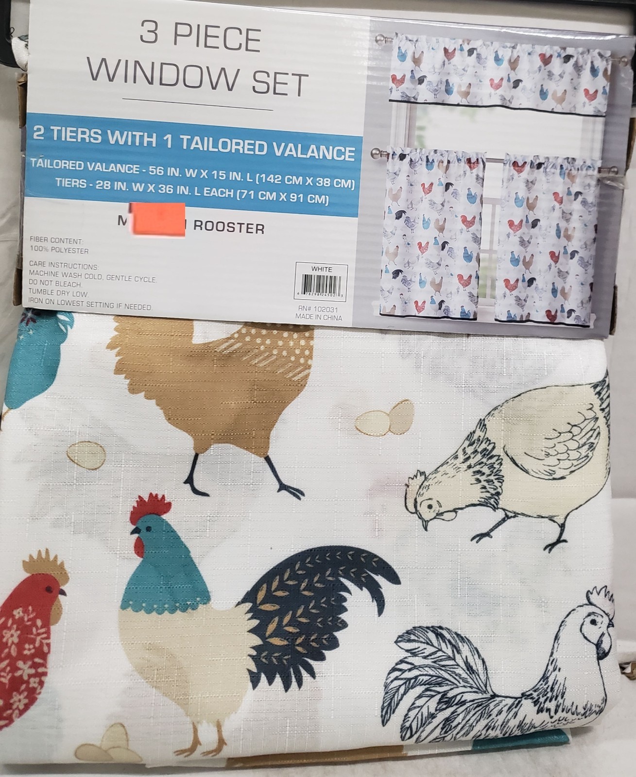3pc Curtains Set:2 Tiers (28″x36″)& Valance (56″x15″) MULTICOLOR MODERN ROOSTERS
